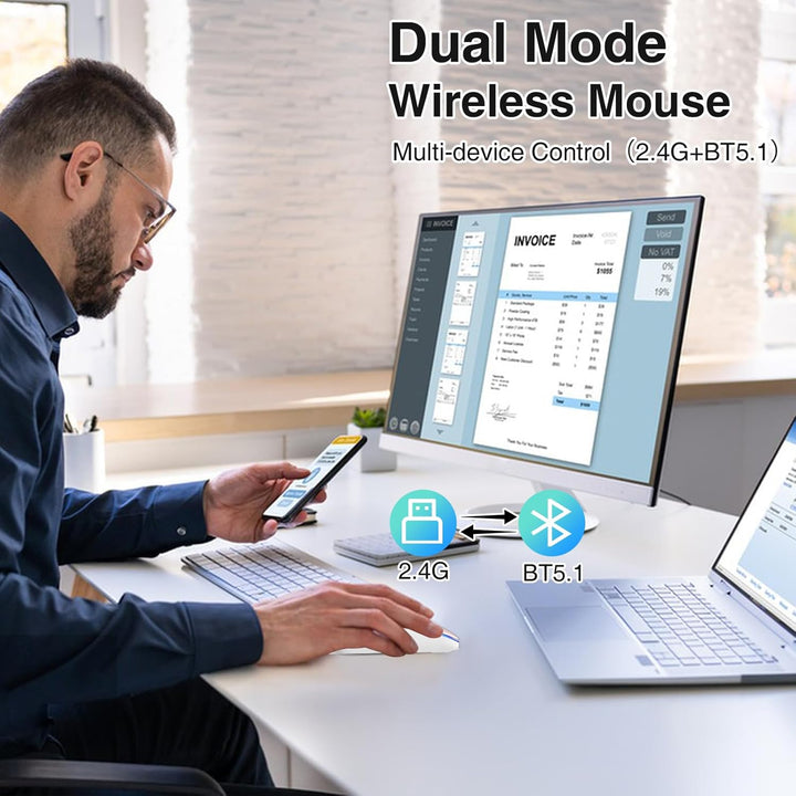 cimetech Bluetooth Maus kabellos (Bluetooth 5.1 + USB 2,4 GHz) LED Dual Mode- Wiederaufladbare Optis