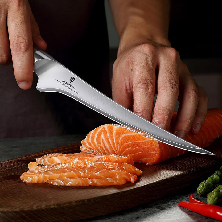 Filetiermesser 18 cm, Scharfes Ausbeinmesser für Fleisch, Japanischem 10Cr15Mov-Superhartstahl, Prof