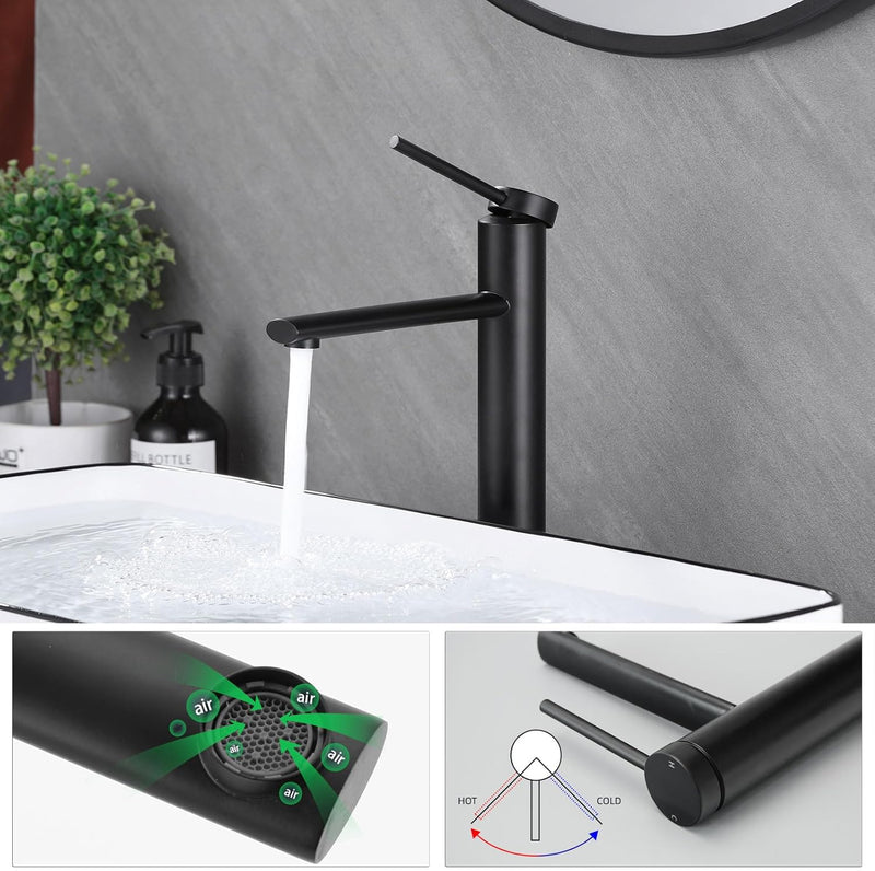 PHASAT Wasserhahn Bad Hoch Aufsatzwaschbecken Armatur, Mischbatterie Einhebelmischer Waschbecken Arm