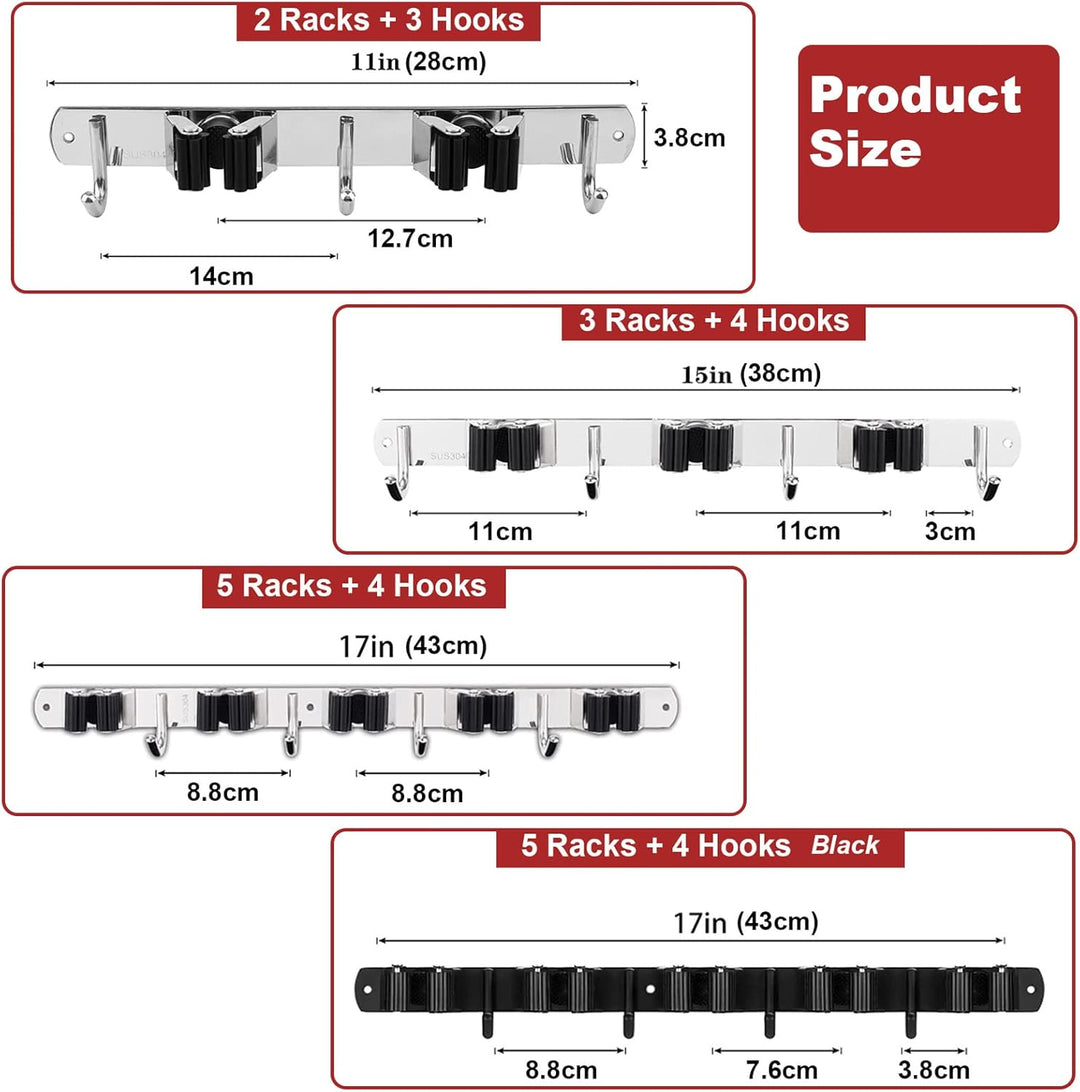 AceMining Besenhalterung Wand, 5 Halter + 4 Haken 2Pack Schwarz Schwerlast Gerätehalter Selbstkleben