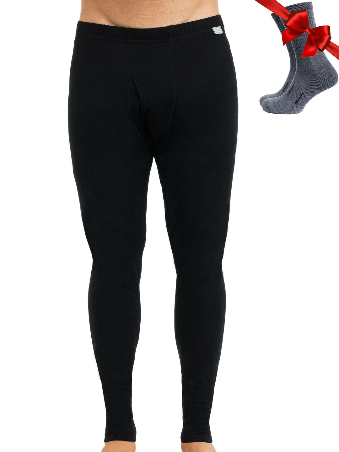 Merino Unterwäsche Herren - Lange Unterhosen Herren Merino Thermounterwäsche + Wollsocken S 165 Blac