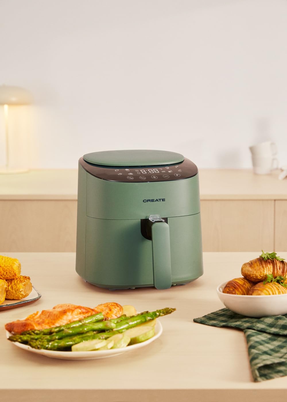 CREATE/FRYER AIR PRO COMPACT/Heissluftfritteuse 3.5L Grün-Sage / 8 Programme, Display, praktisch, le