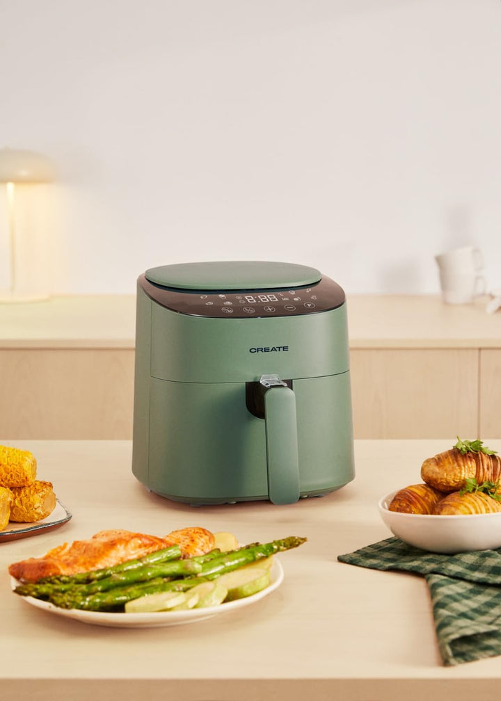 CREATE/FRYER AIR PRO COMPACT/Heissluftfritteuse 3.5L Grün-Sage / 8 Programme, Display, praktisch, le