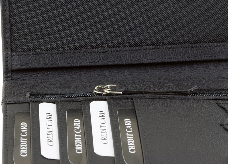 RFID/NFC Blocker echtes Leder Reisebrieftasche Reisepasshülle und Bankkarten Schutz (SCHWARZ), Schwa