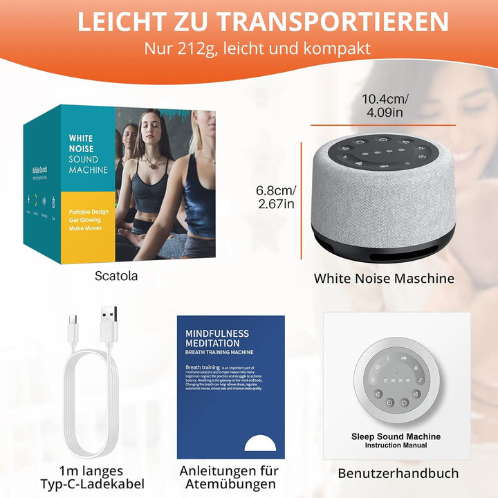 FUNYKICH White Noise Machine, 30 Klänge, Atemtraining, Aufnahmefunktion, 7 Farblicht & Atemlicht, Wi
