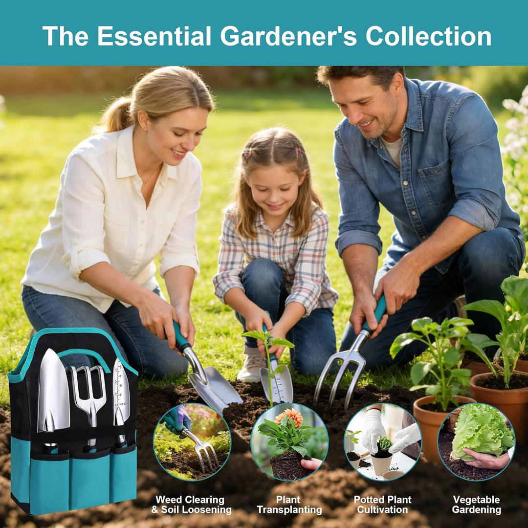 Gartenwerkzeug-Set 7 Stück, Ergonomische Gartenwerkzeuge mit Anti-Rutsch-Griff, Rostfrei, aus Alumin