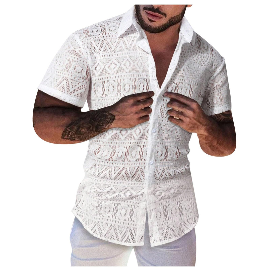 Herren Hemd Spitze Kurzarmhemd Transparent Kurzarm Freizeithemd Männer Spitzenhemd Sommer Lässig Lac