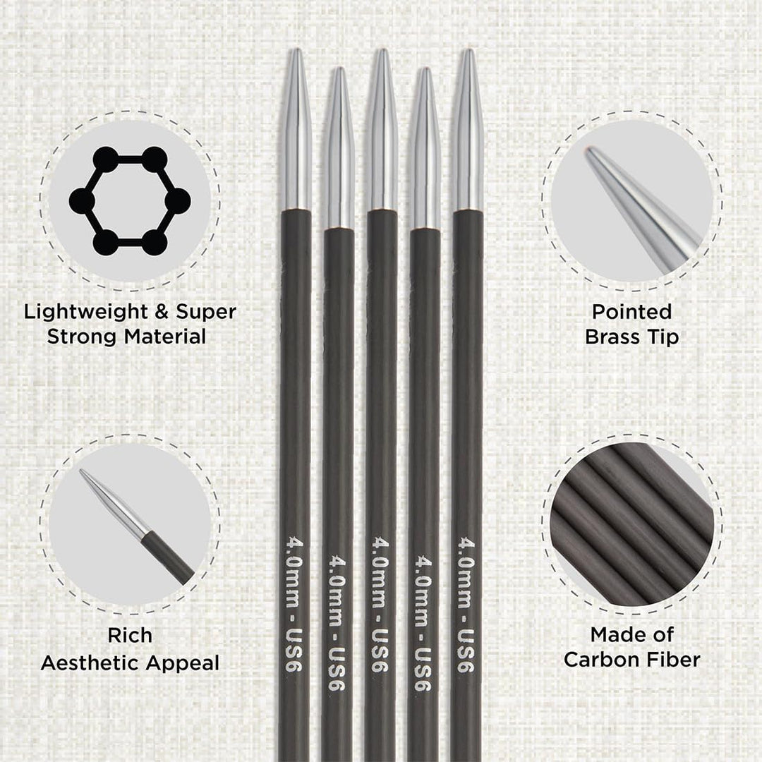 KnitPro Doppelspitz-Stricknadel-Set – Karbonz (20 cm) – 5er-Set 20 cm Karbonz, 20 cm Karbonz