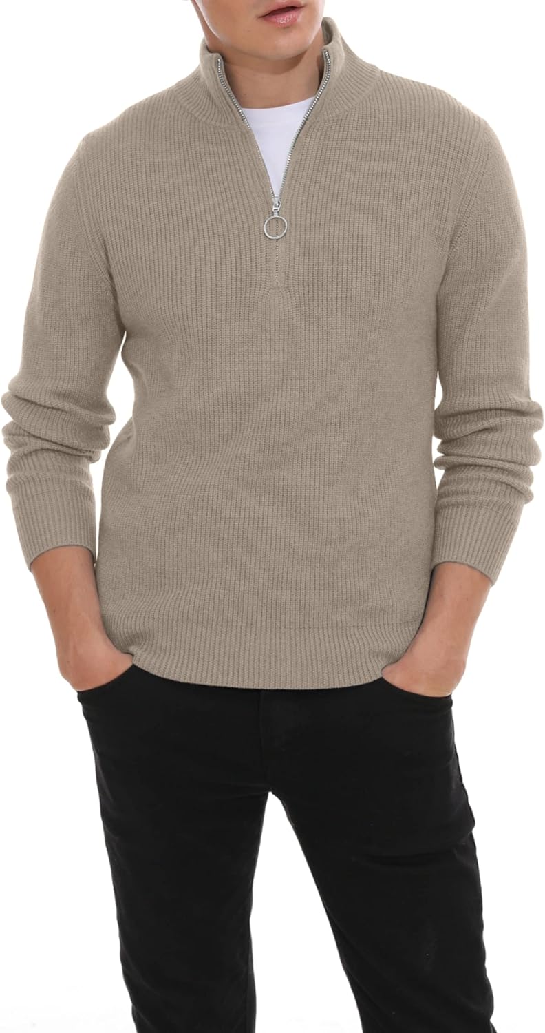 Hisir Pullover Herren Strickpullover 1/4 Zip Pulli Männer, Bequem Weich Warmer Winter Pullover für M