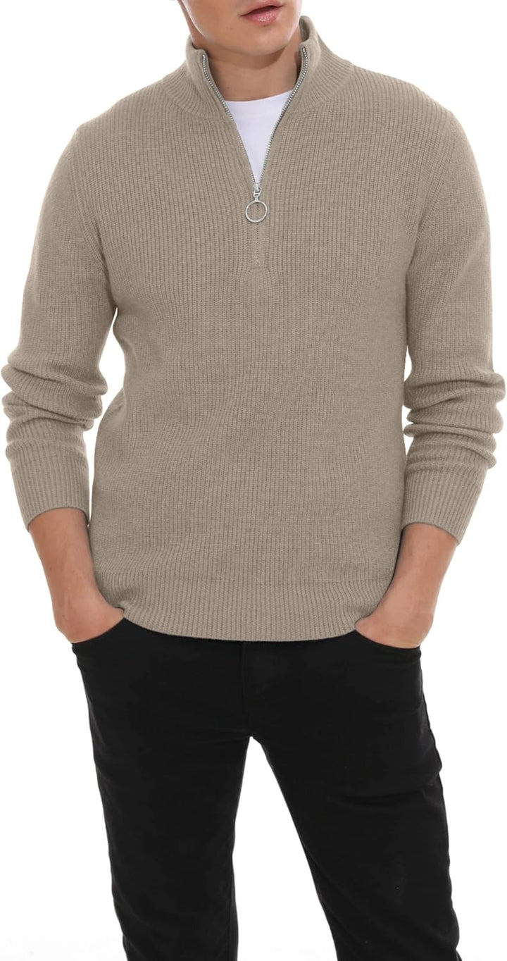 Hisir Pullover Herren Strickpullover 1/4 Zip Pulli Männer, Bequem Weich Warmer Winter Pullover für M