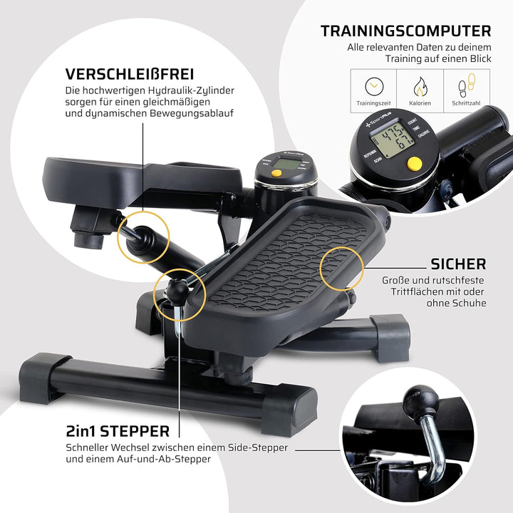 SportPlus 2-in-1 Mini-Stepper mit patentierter Umschalttechnik, Swing-Stepper und Auf-und-Ab-Stepper