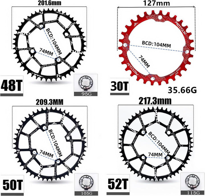 YBEKI 40T 42T 44T 46T 48T 50T 52T Runden Fahrrad Kettenblatt, Schmale Breite Kettenblätter 104 BCD f