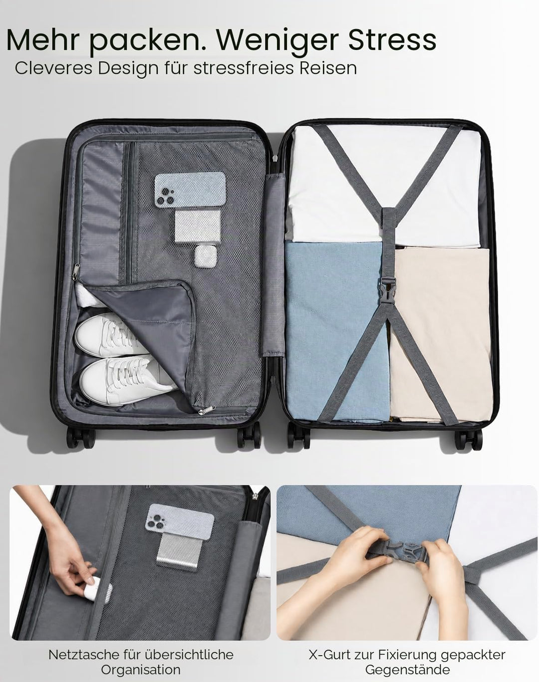 KONO Handgepäck Koffer Hartschale Trolley Koffer Handgepäck Flugzeug Reisekoffer 55×35×20cm (Koffer