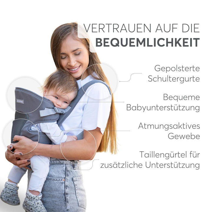 KikkaBoo Babytrage Neugeborenes MYRA, Ab 3 Monaten, Ergonomisch & Bequem, Für Babys bis 9 kg, 3 Trag