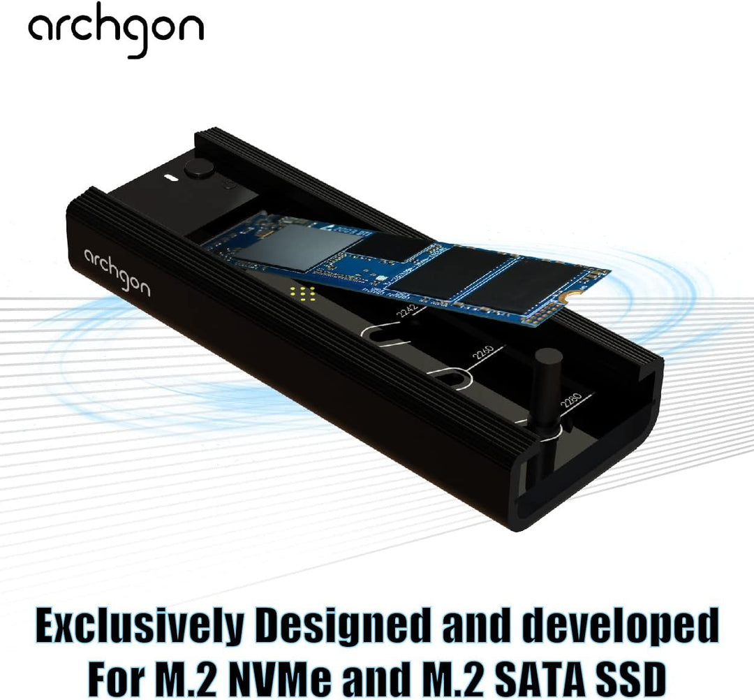 Archgon MSD-3100-2 Externes SSD Dock NVMe(PCIe)/SATA, Kompatibel mit M.2 2242/2260/2280 SSD, USB 3.2