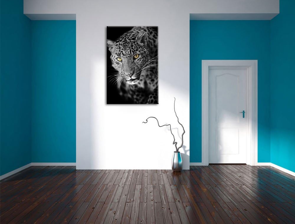 Dark prächtig anmutiger Leopard schwarz/weiss Format: 100x70auf Leinwand, XXL riesige Bilder fertig