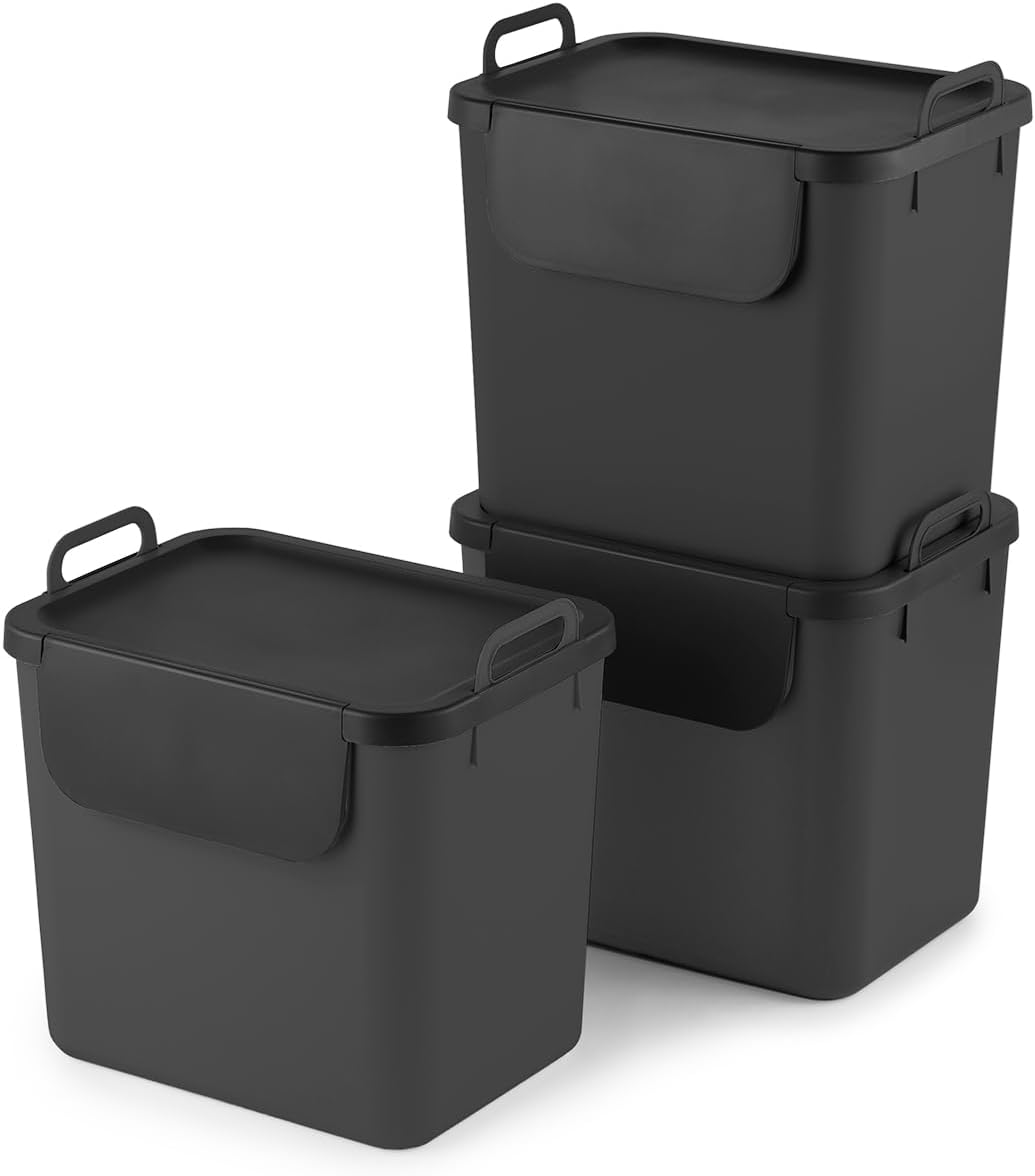 Jive Rotho Recycling Müllsystem anthrazit 3er-Set Mülltrennsystem 30l für die Küche, Kunststoff (PP