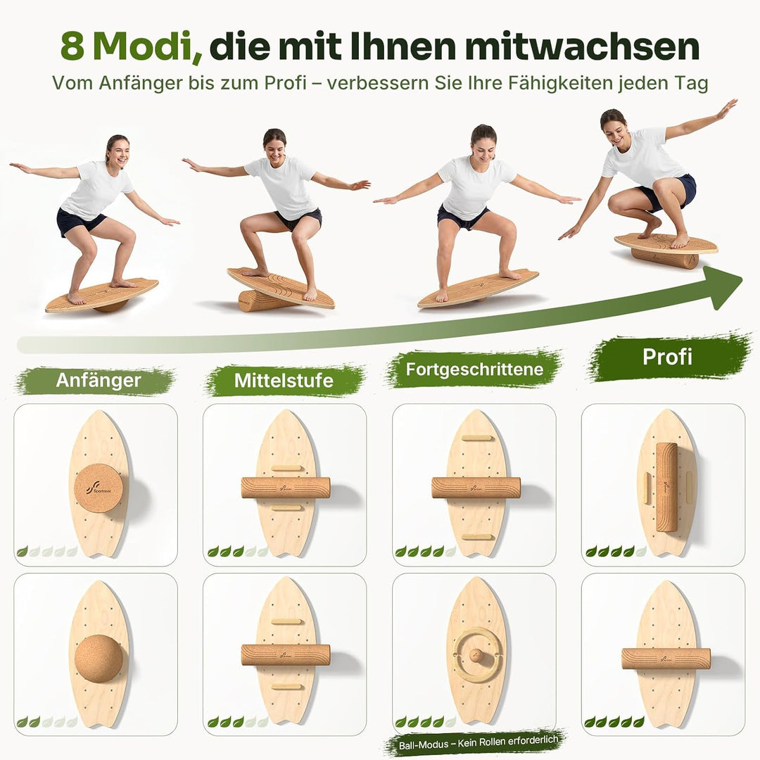 Sportneer Kork Surfin Balance Board Erwachsene 8-in-1, Balance-trainer Set | Grössere Gleichgewichts