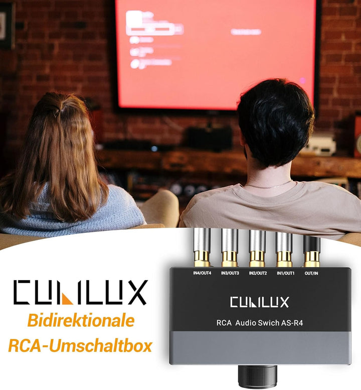 Cubilux AS-R4 Bidirektional RCA Stereo Audio Switch 4(1)-In-1(4)-Out,Passiver 4 Kanal Stereo Cinch L