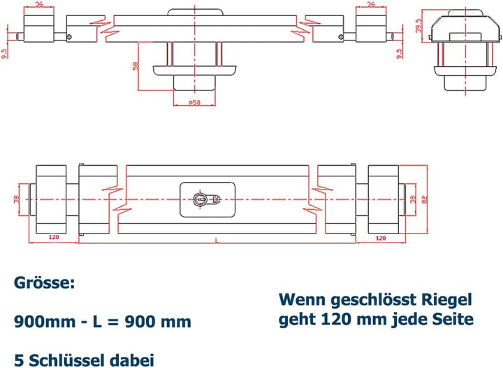 Ckey Panzerriegel Querriegel Panzerriegelschloss Türsicherheit Schliesszylinder 900mm weiss