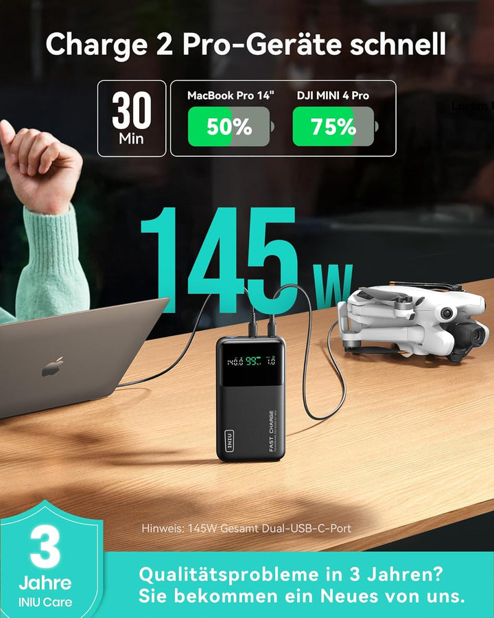 INIU Power Bank, 25000mAh 140W Power Bank Klein Aber Stark USB C Input & Output for Phone & Laptop,
