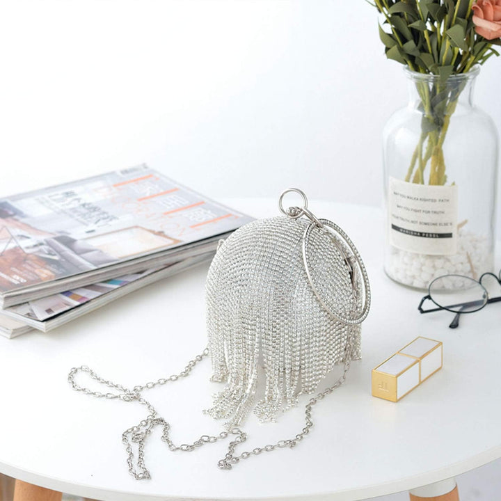 Jywmsc Frauen Runde Ball Kristall Abend Clutch Geldbörse Quaste Hochzeit Handtaschen Silber 1, Silbe