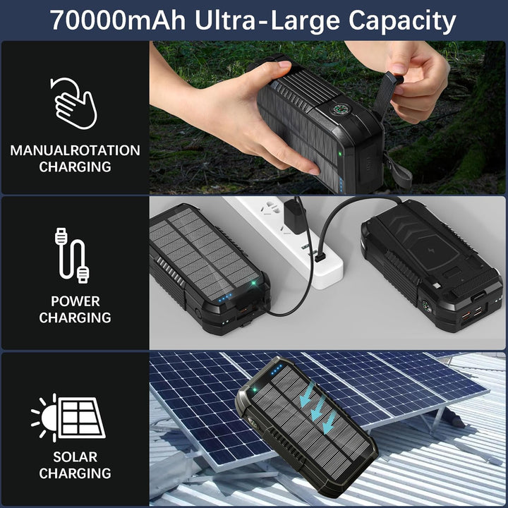 56800mAh Solar Wireless Power Bank, tragbares Ladegerät 30W Schnelles Ladegerät 6 Ausgänge & 4 Eingä