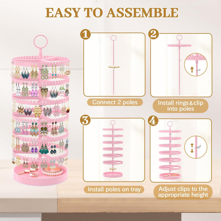 Drehender Ohrring Ständer Halter Organizer Display mit Metalltablett, 6-Stufiger Ladies Verstellbare