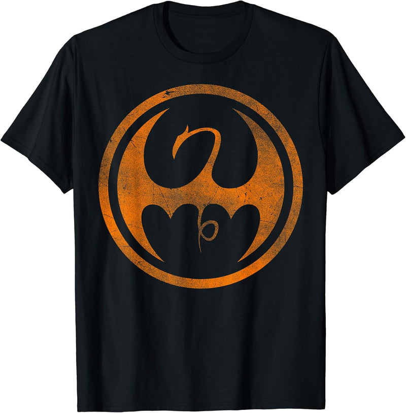 Womens Marvel Iron Fist Dragon Logo Orange Tonal Cut-Out T-Shirt Large Black