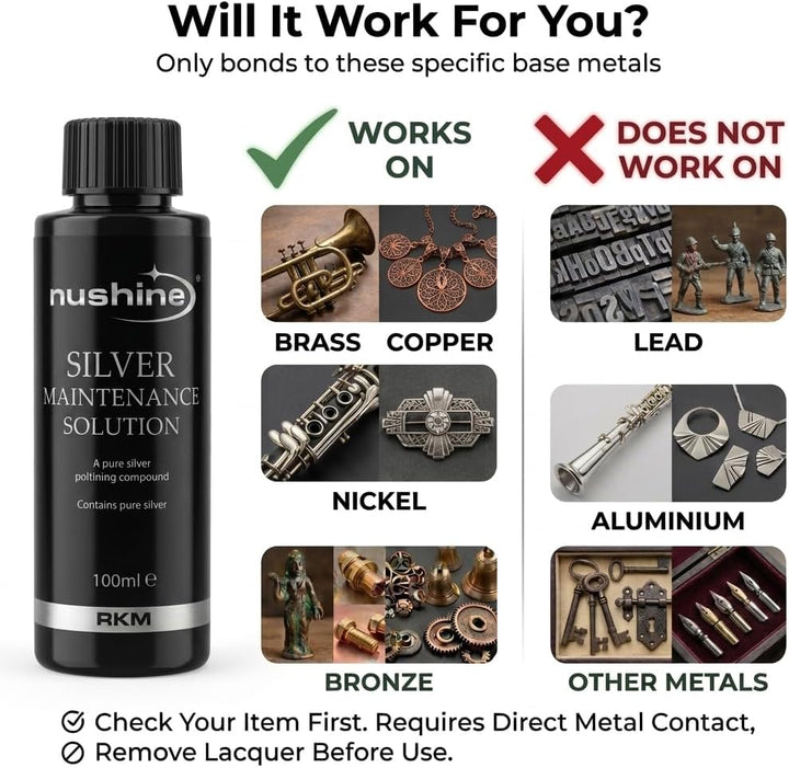 Nushine Silver Maintenance Solution 100ml - Contains Pure Silver (ideal for Worn Silver) by Nushine