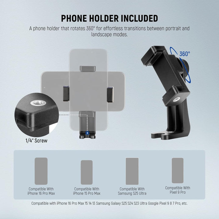 NEEWER Basics Kamera Stativ, 71'' Tripod mit Handyhalterung, kompatibel mit iPhone für Videoaufnahme
