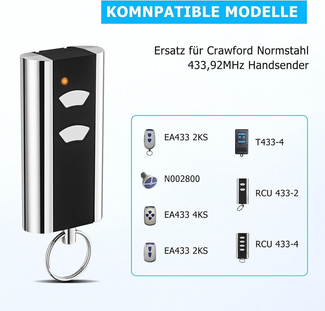 2 Stück Ersatz für Normstahl handsender, Garagentoröffner 433,92MHz 2 Kanäle, Kompatibel mit Normsta