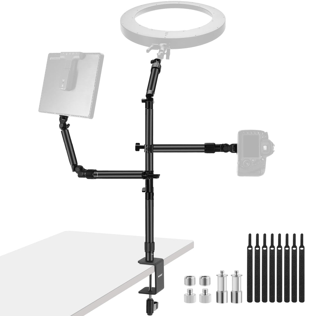 NEEWER Kamera Tischmontage Rig Ständer mit 2 Auslegerarmen für Fotogeräte: Videolicht Ringlicht, Tel