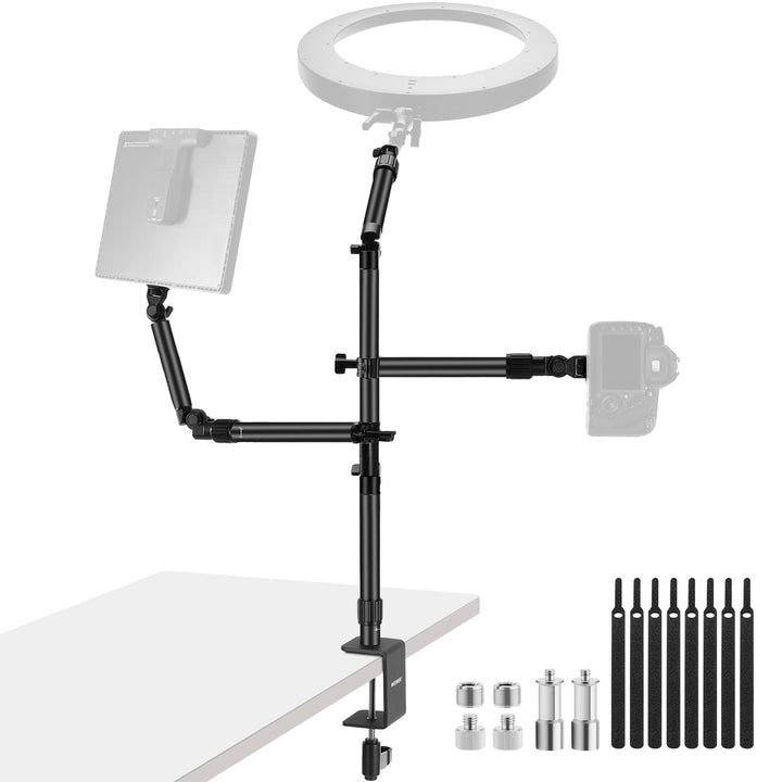 NEEWER Kamera Tischmontage Rig Ständer mit 2 Auslegerarmen für Fotogeräte: Videolicht Ringlicht, Tel
