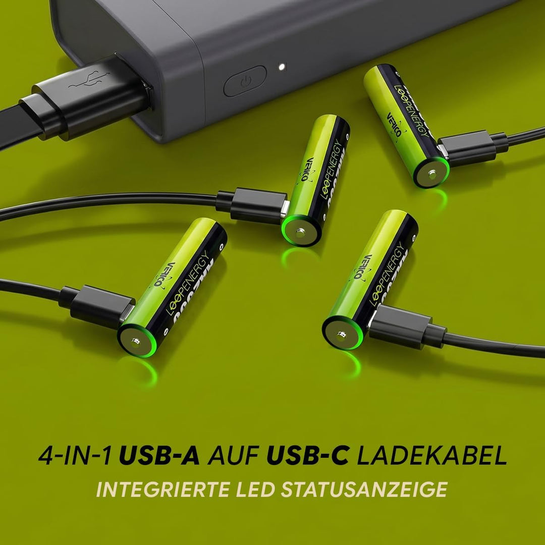VERICO LoopEnergy AA 2550 Wiederaufladbare USB-C Batterie AA 1,5V 2550mWh (1700mAh) Li-Ion, Schnelll