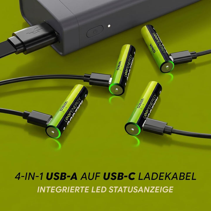 VERICO LoopEnergy AA 2550 Wiederaufladbare USB-C Batterie AA 1,5V 2550mWh (1700mAh) Li-Ion, Schnelll