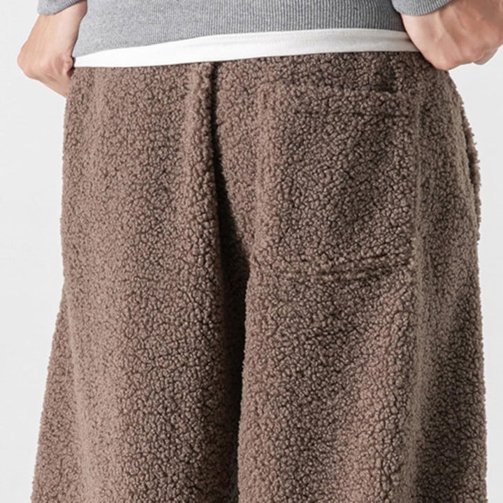 Teddy Plüsch Hose Winter Haremshose Regular Fit Lose Gerade Pants Herren Hose Baggy Gefüttert Thermo