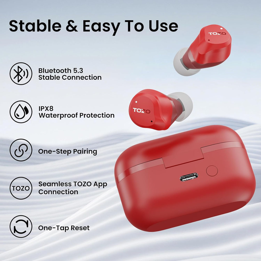 TOZO NC9 Bluetooth Kopfhörer In Ear mit Hybrid ANC (45dB), 6 Mikrofone ENC für Homeoffice & Pendeln,