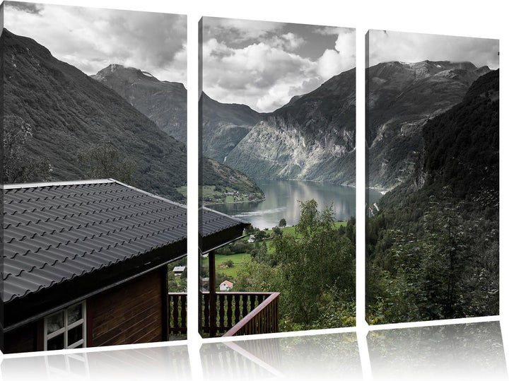 Pixxprint Hütte in schöner Umgebung B&W Detail 3-Teiler Leinwandbild 120x80 Bild auf Leinwand