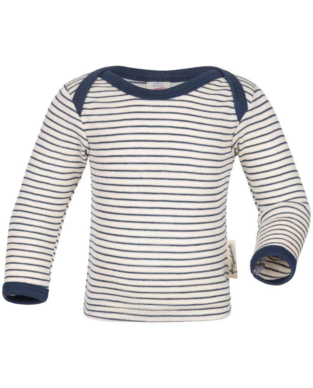 Engel, Baby Schlupfhemd Langarm, 70% Bio Wolle, 30% Seide, Made in Germany 74-80 Natur/Marine, 74-80