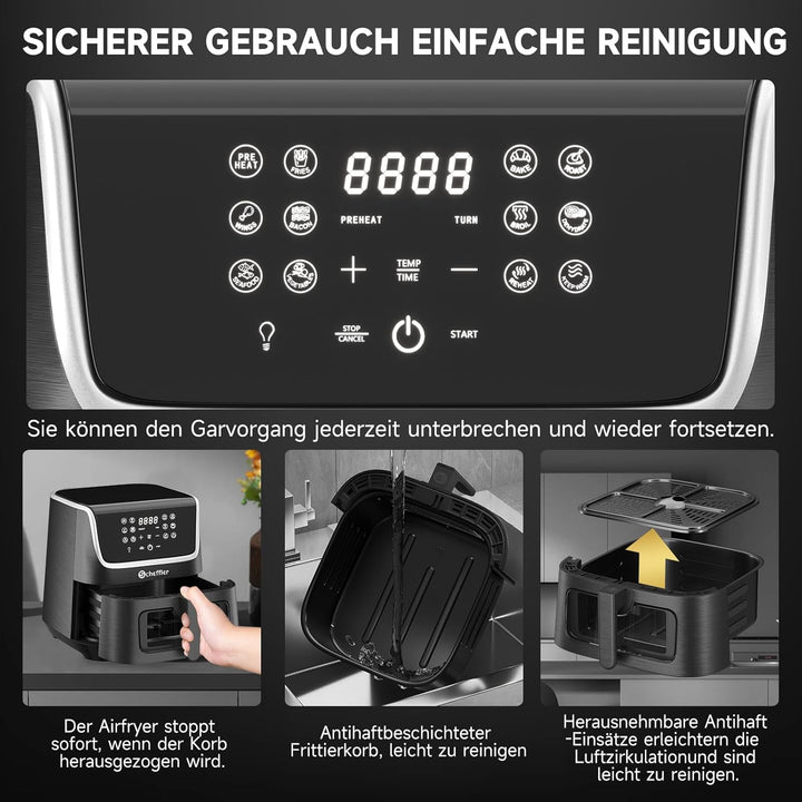Heissluftfritteuse Scheffler 5,5L Airfryer,1800W Friteuse Heissluft ohne Fett,Power Air fryer,Heissl