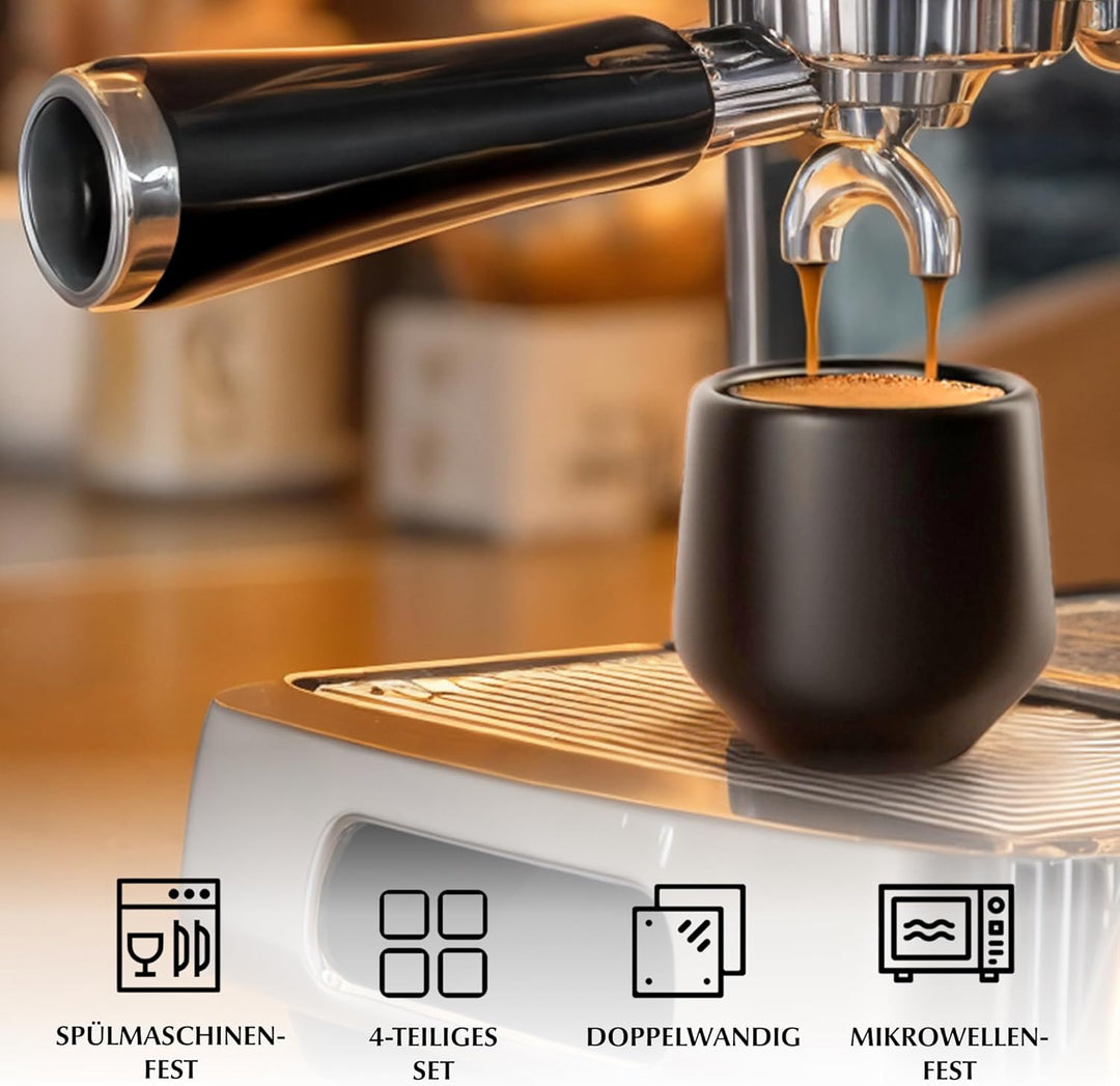 MIAMIO - Espressotassen/Mokkatassen, Keramik (4×90ml) - Luxe (Schwarz) | Keramik Espressotassen ohne