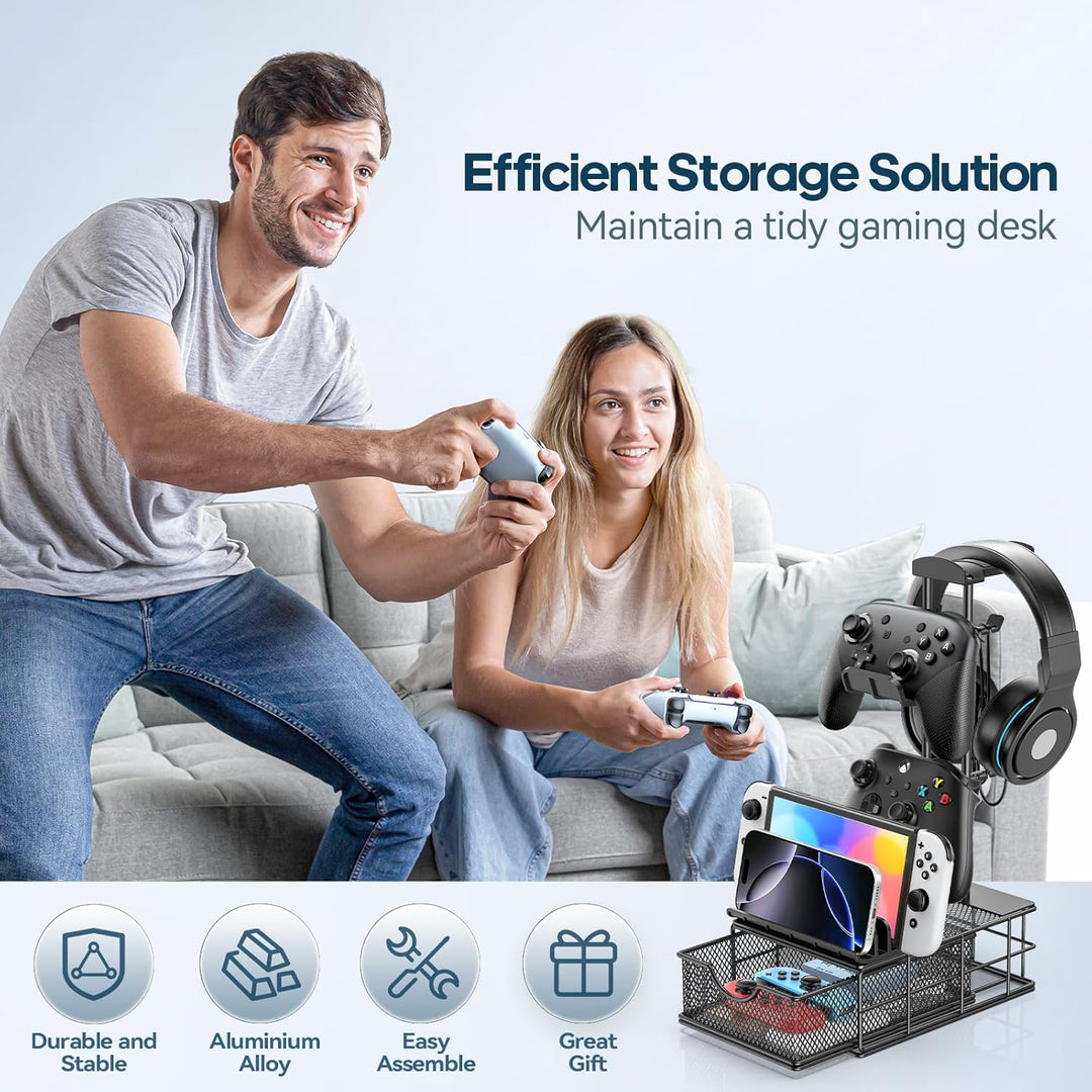 KDD Gaming Headset Halterung mit Schublade - Universal Controller Halter & Kopfhörer Ständer mit Kab