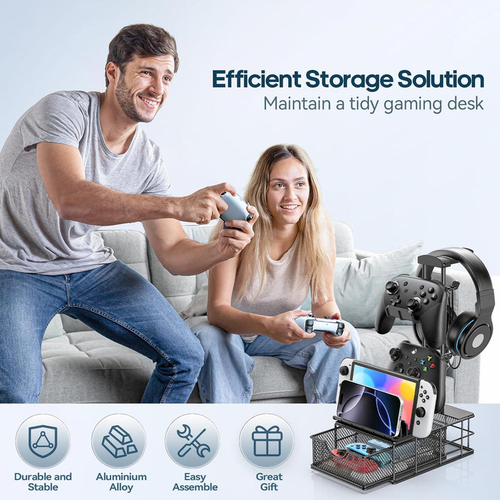 KDD Gaming Headset Halterung mit Schublade - Universal Controller Halter & Kopfhörer Ständer mit Kab