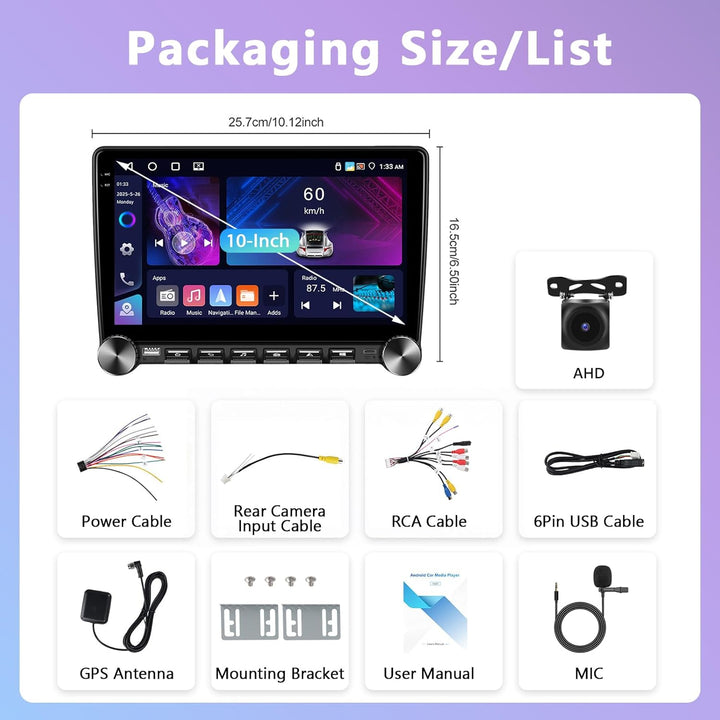 4GB+64GB Autoradio mit Kabelloses Carplay/Android Auto, 10 Zoll 2 Din Android Bildschirm Touchscreen