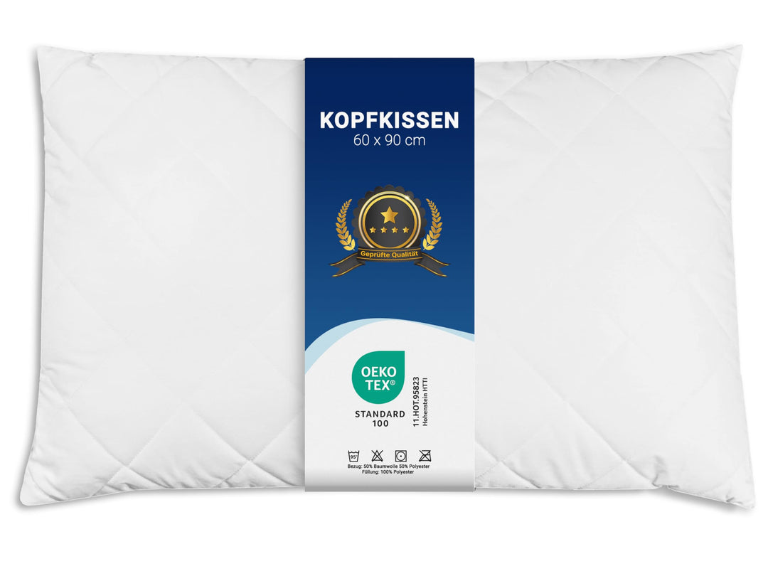 ZOLLNER 2er Set Kopfkissen, 60x90 cm, 650g, Polyesterhohlfaser, Kochfest 2 60 x 90 cm, 2 60 x 90 cm