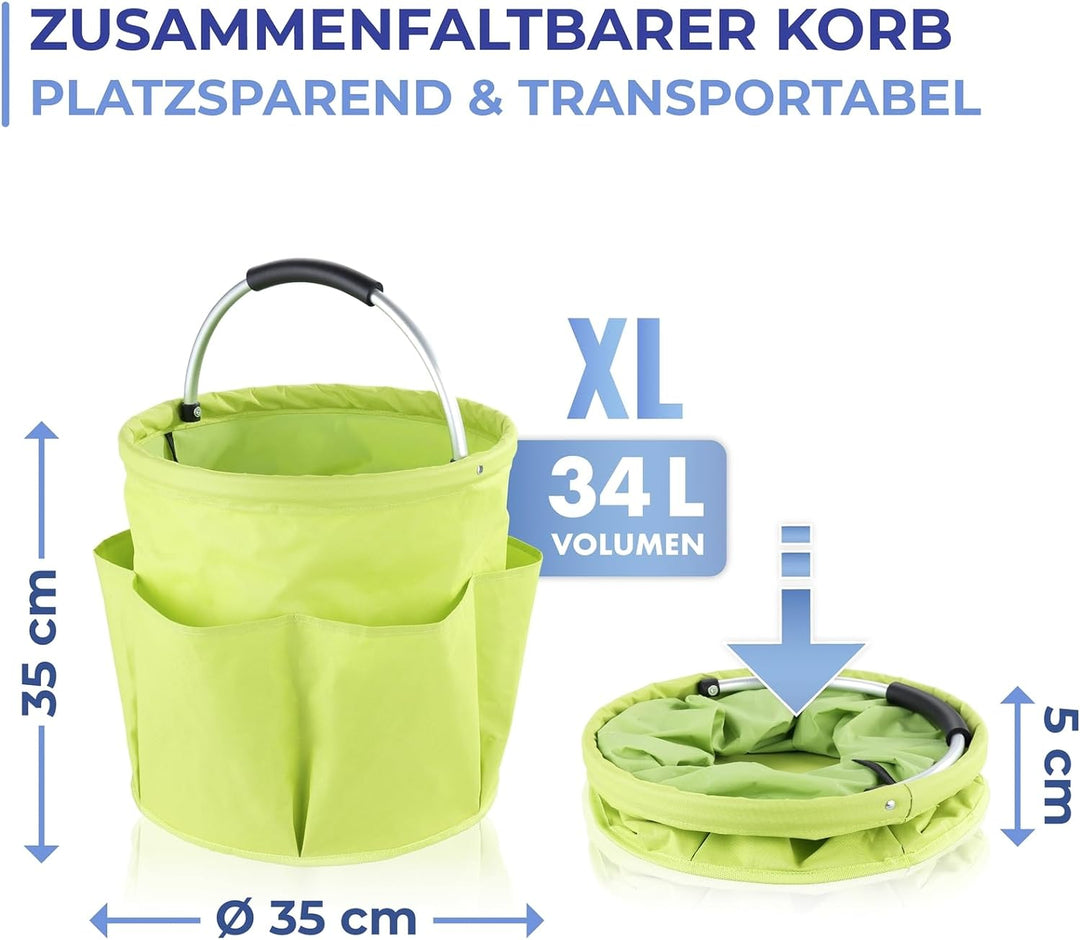 Maximex Garten Caddy XL grün - Faltbarer Gartenkorb mit gepolstertem Komfort-Griff, Polyester, 35 x