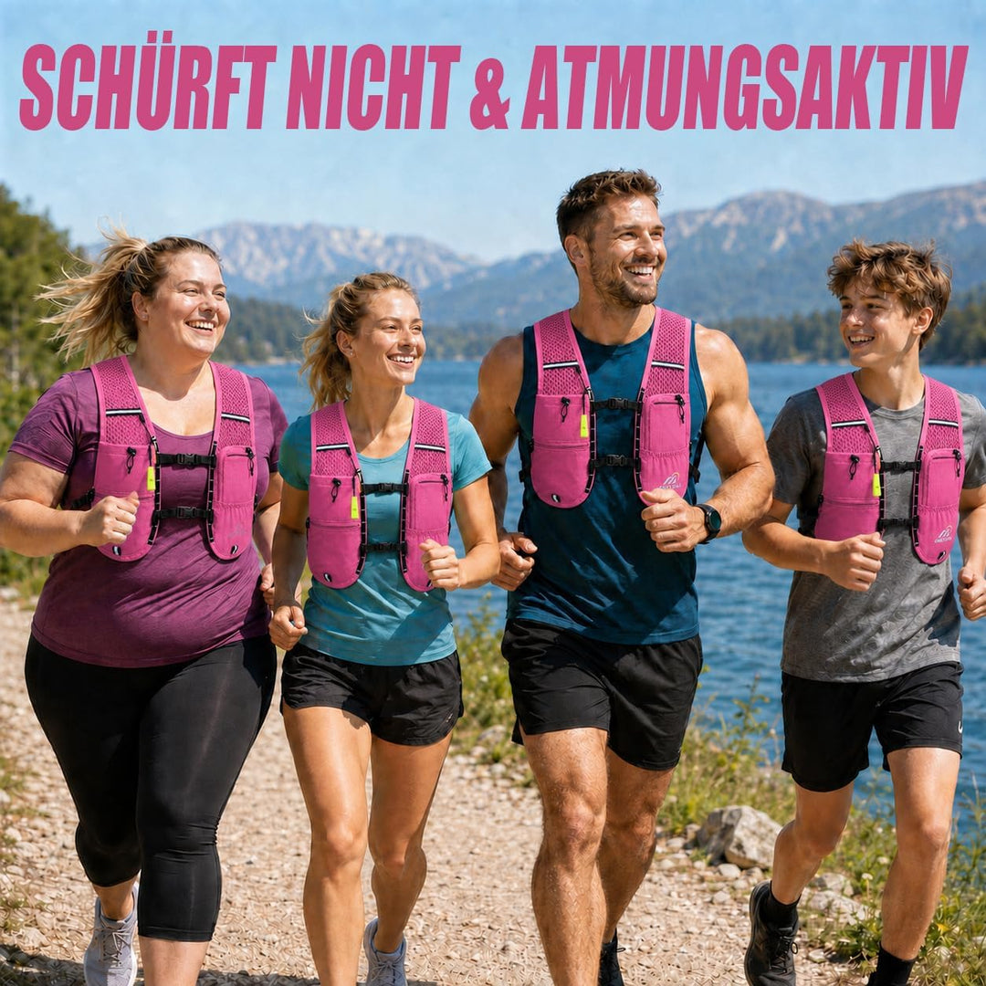 Laufweste Damen mit 500ml Trinkflasche/2L Trinkblase, Leichter Trinkrucksack Laufen Herren 6L, Runin