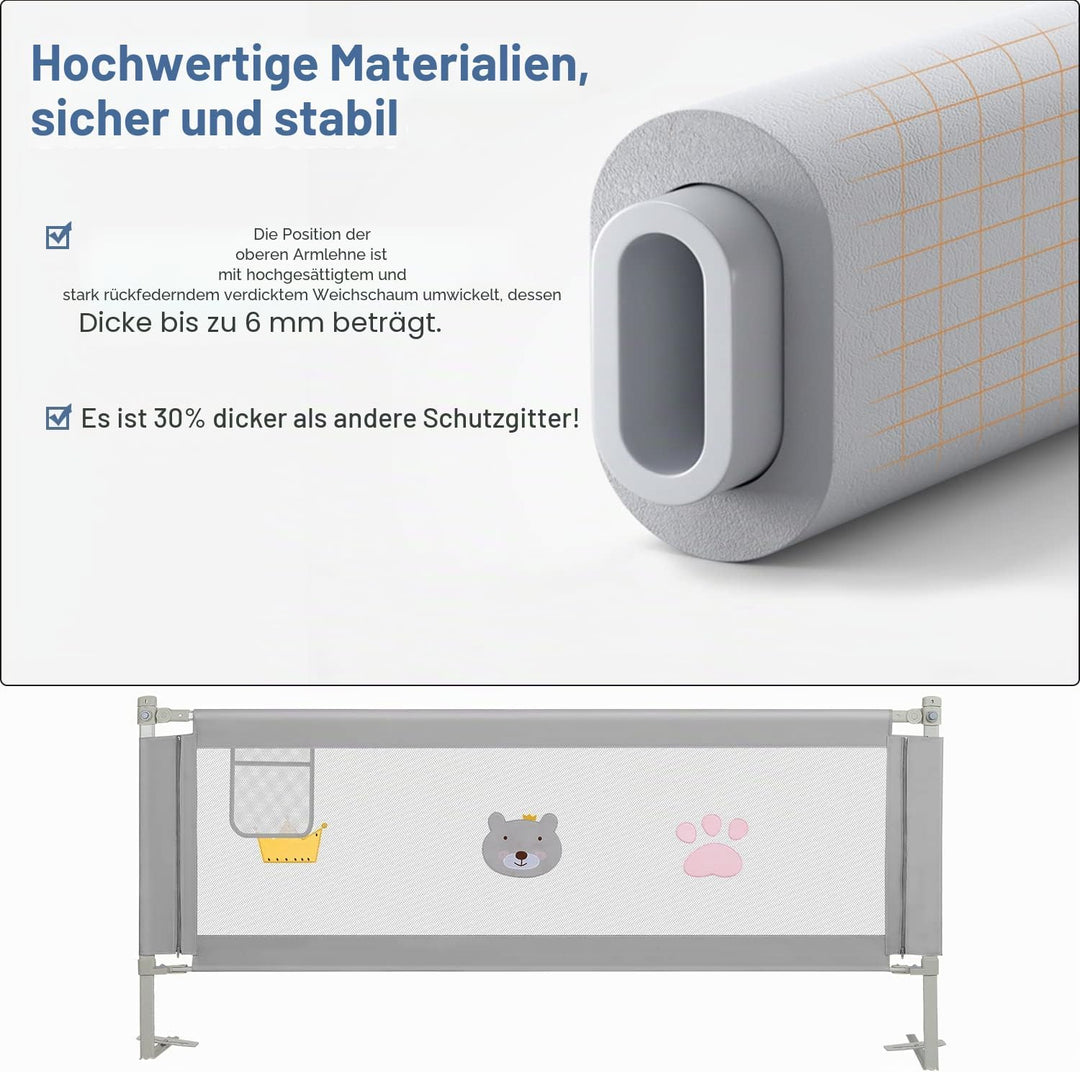 180cm Bettgitter Rausfallschutz, Kinderbettgitter Höhenverstellbar 70-98cm, Bettschutzgitter für Kin