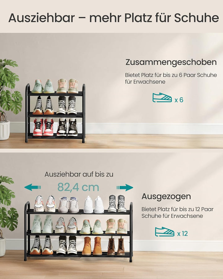 SONGMICS Schuhregal ausziehbar, Schuhablage, Schuh-Organizer mit verstellbaren Ablagen, Schuhaufbewa